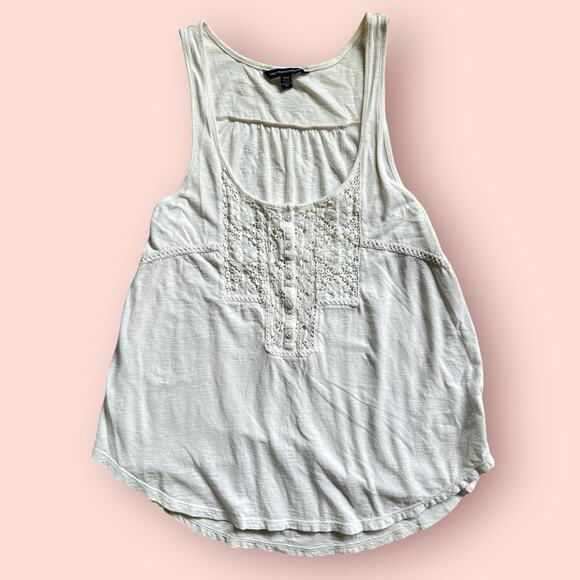 Y2K American Eagle Henley Button Babydoll White Tank Top Cami Medium - Picture 1 of 4
